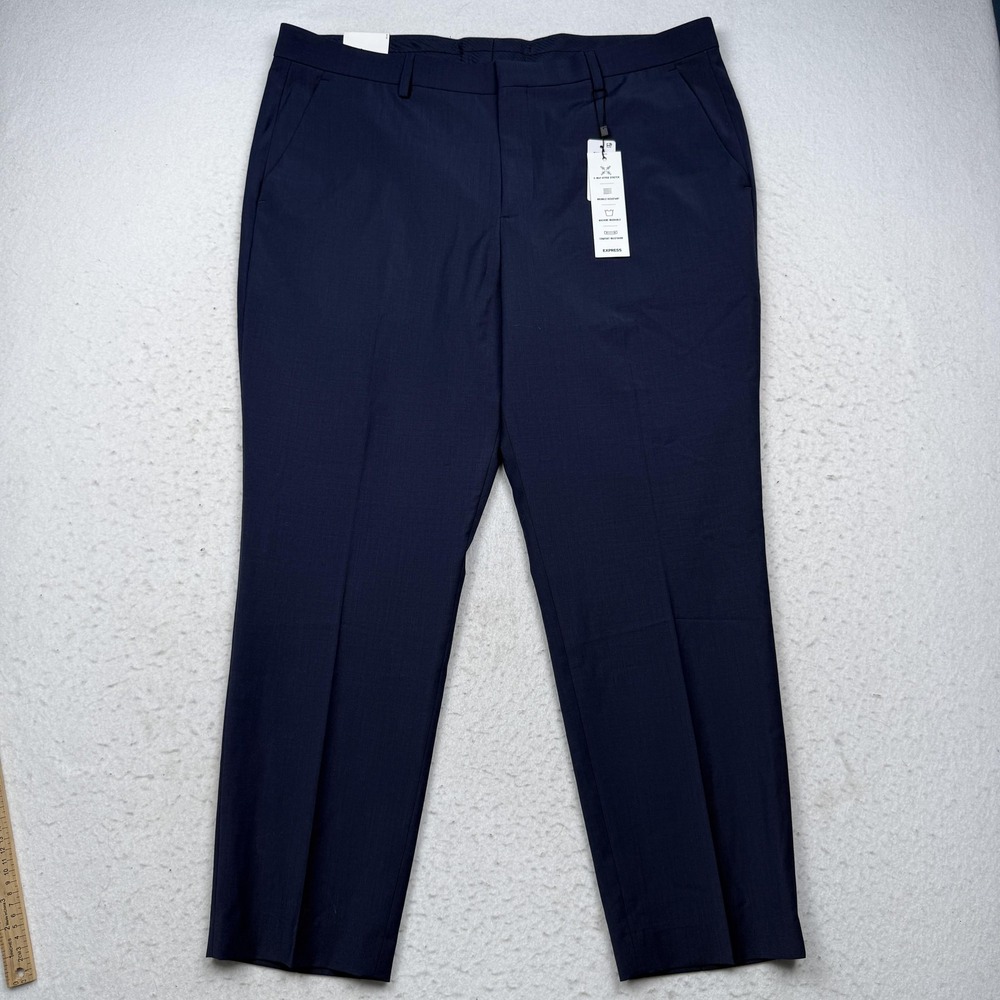 Express Dress Pants Mens 38x30 Blue Extra Slim Stretch Wrinkle Resistant Office